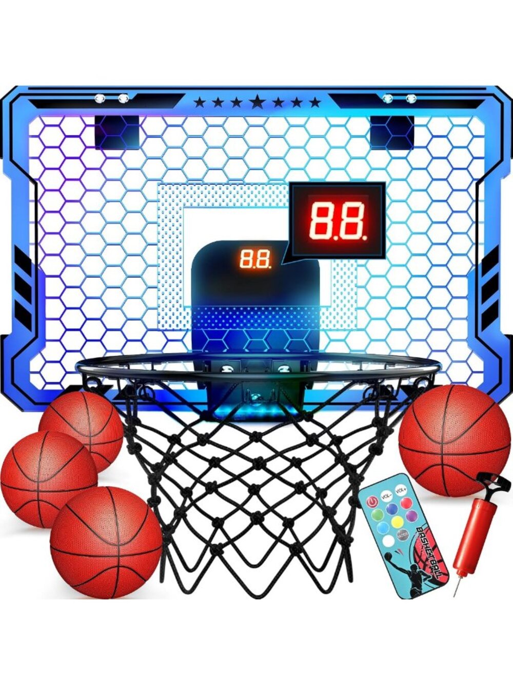 Indoor Basketball Hoop with Scoreboard & LED Lights - Mini Basketball Game